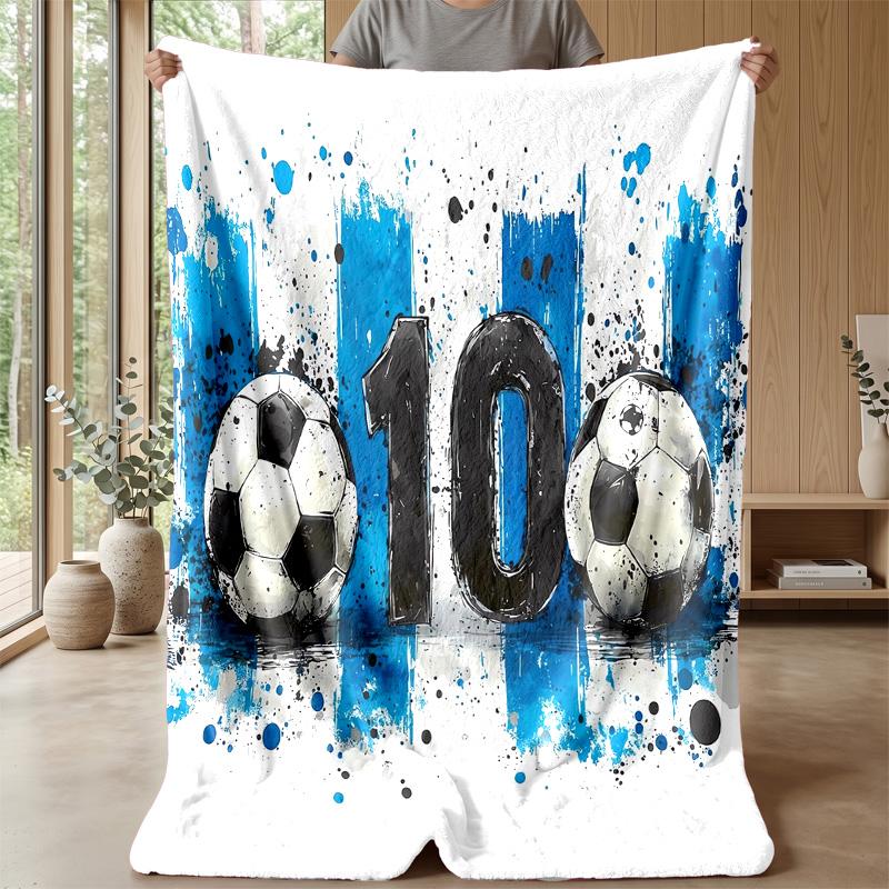 Soccer Balls and Number 10 Art Theme blanket Lightweight Warm Flannel Blanket Decorative Throw Blanket for Home Decoration