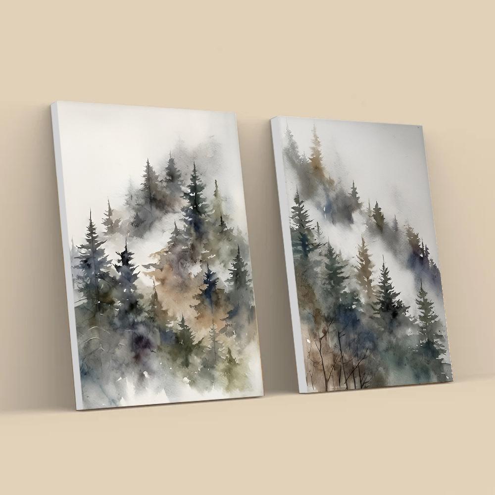 2pcs/set Cloud Forest Art Oil Painting Canvas with Wood Frame Draw Wall Decor Home Living Room Decorations 30x40cm