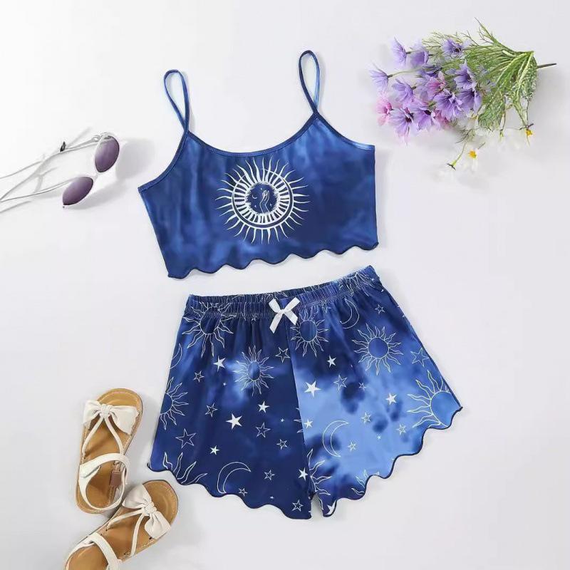 European and American Sleeveless Tank Top & Shorts Two-Piece Pajama Set for Women