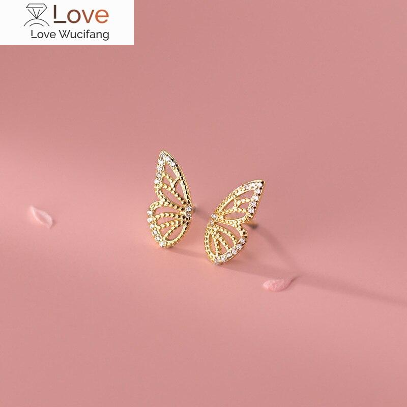 Woozu European Simple Butterfly Pave Zircon Stud Earrings For Women Fashion Sweet Wedding Exquisite 925 Sterling Silver Jewelry