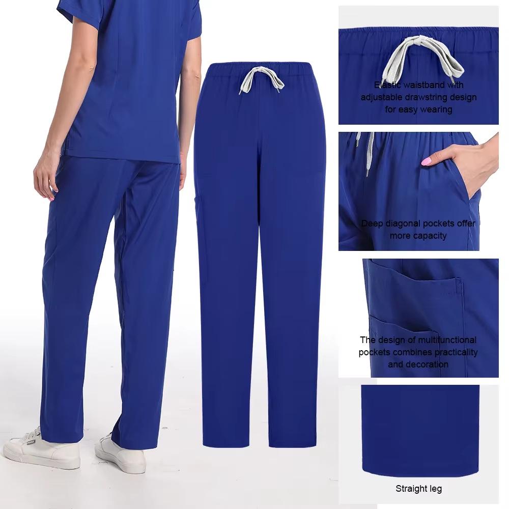 Solid Color Surgical Scrub Set: Stand-up Collar, Zipper Top, Straight Leg Pants