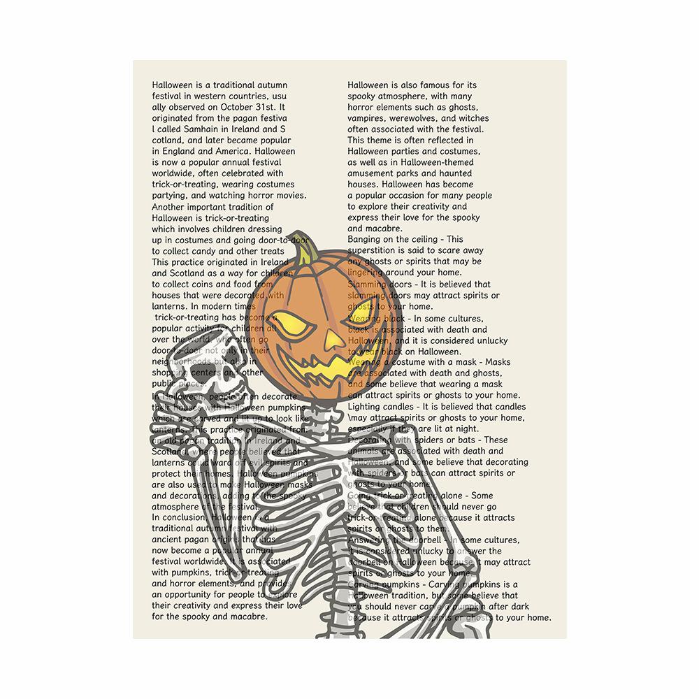 

Хэллоуин Тыквенная Голова Ведьма Скелет Летучая мышь Английская Газета Холст Картина Скандинавская Гостиная Домашнее Украшение Картина 20x30cm