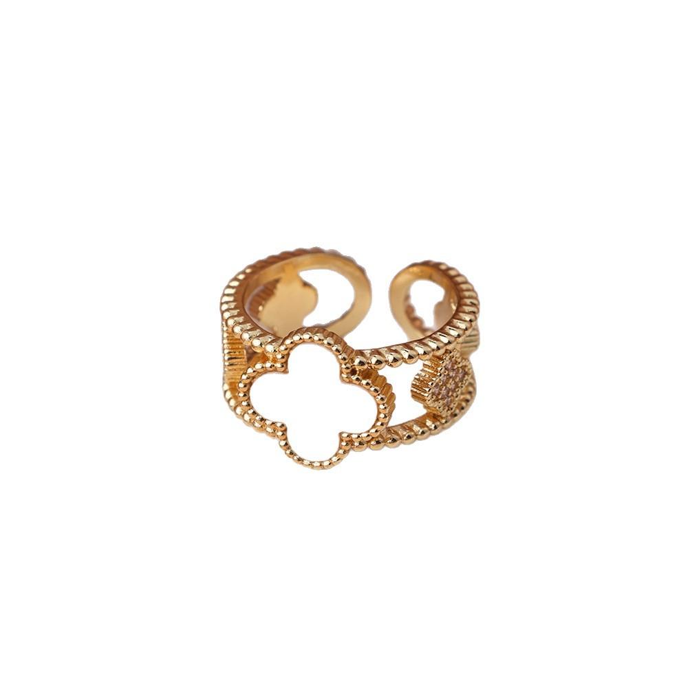 Four-leaf Clover Black and White Ring for Women Accessible Luxury High-end Adjustable Open Ring Couple Ring