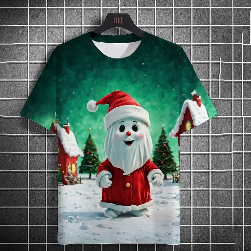 New Santa Claus Cartoon Pattern Men's T-shirt 3D Printed Summer Top Short Sleeved Fashionable Casual Unisex T-shirt