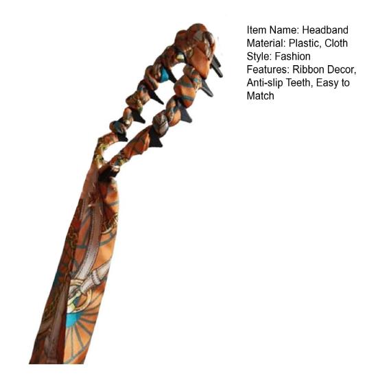 Women Headband Printing Ribbon Decor Anti-slip Teeth Hair Hoop Lightweight Easy to Wear