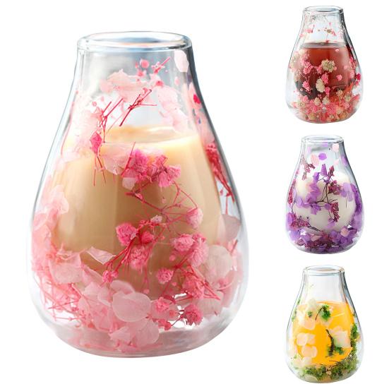 Mini Glass Decorative Bottle with Dried Flowers Compact Transparent Floral Ornament for Desk Bedside Window Sill Double Wall Hydroponic Vase Home