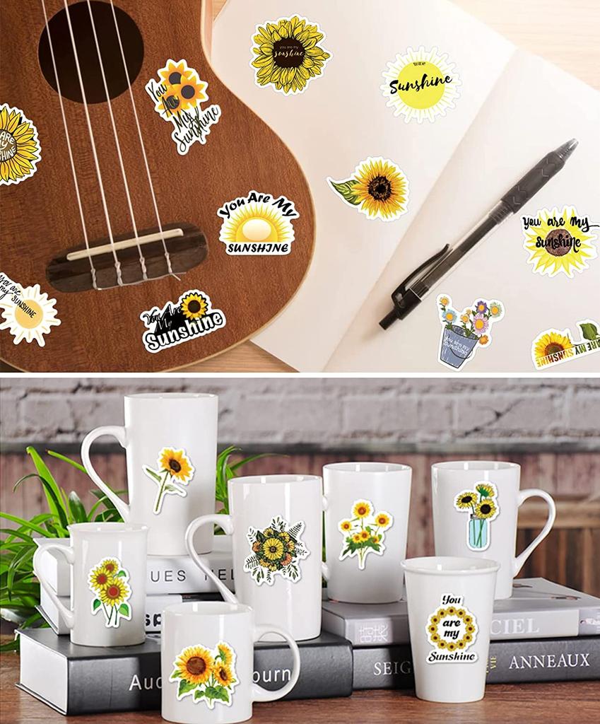 50Pcs Sunflower Stickers Decals You are My Sunshine Stickers for Kids Teens Adults Waterproof Vinyl Stickers for Laptop Water Bottle Guitar Scrapbo