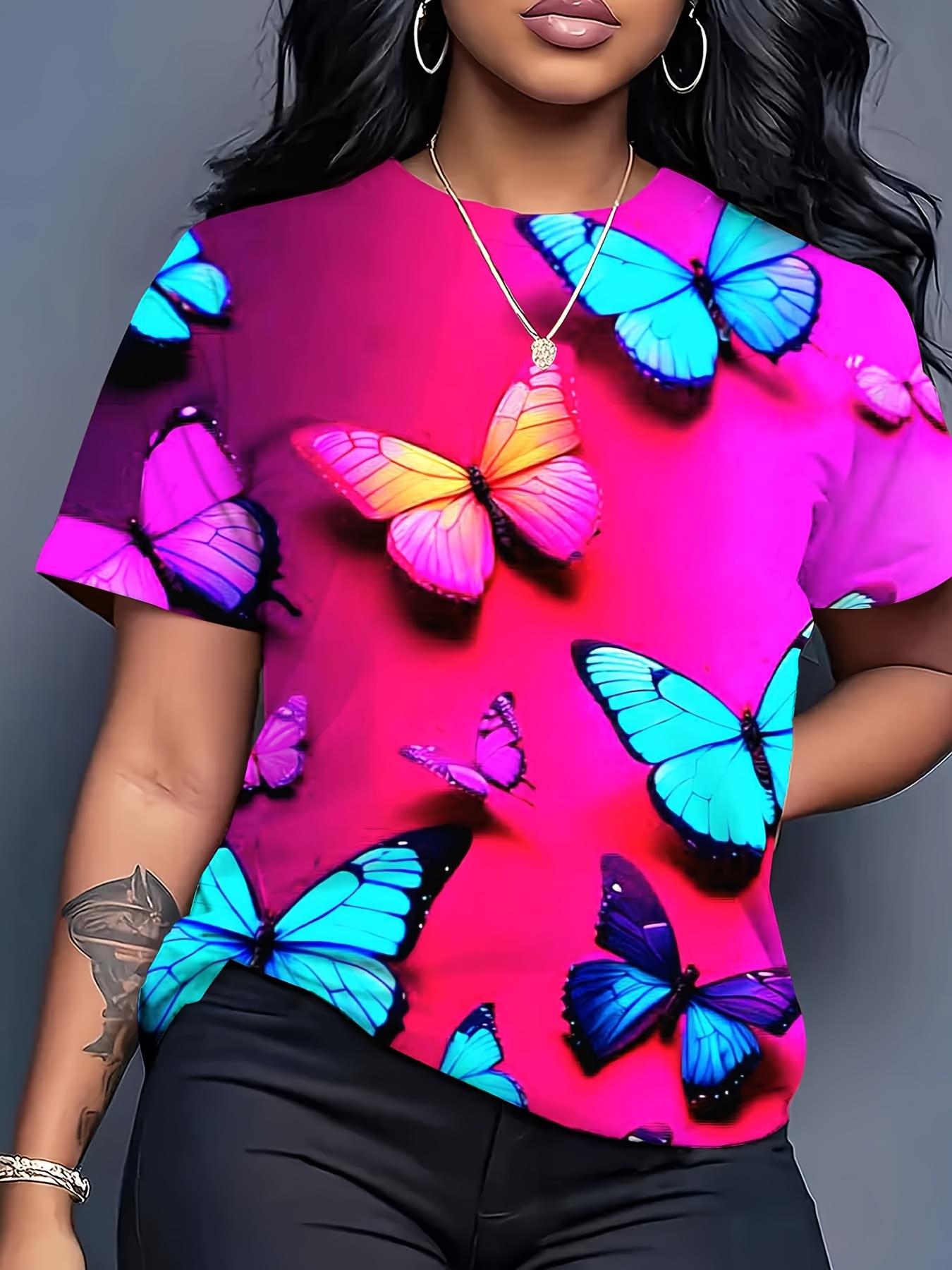 

Women S T-Shirt - Bright Pink And Blue Butterfly Pattern T-Shirt. Soft Casual Top for Daily Wear. Suitable for Parties And Beachwear - Perfect Gift fo 3XL дубильная кора