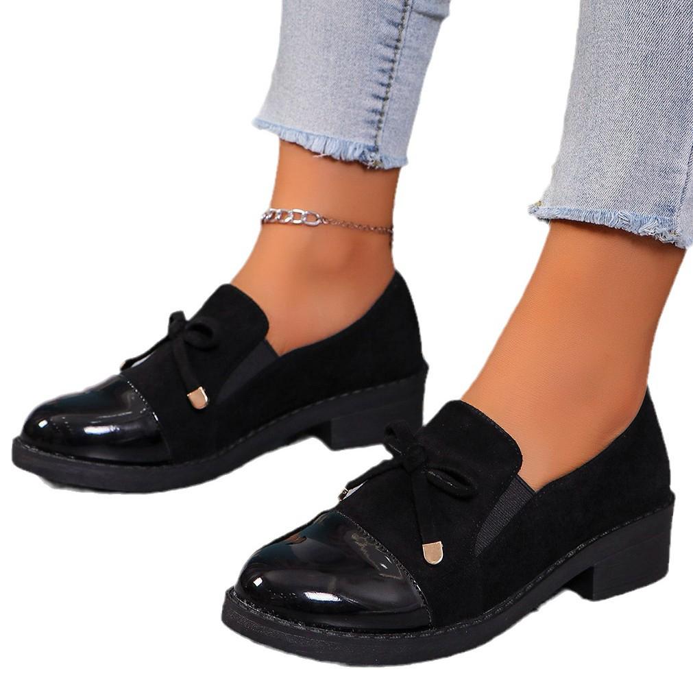 Women's 2026 Fashion Flat Shoes, Spring/Autumn Work Chunky Heel Bowknot, Plus Size, European & American Style.