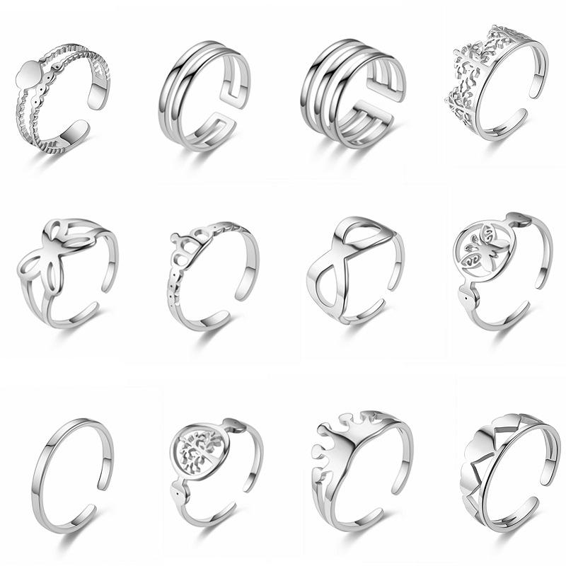 Fashion Geometric Open Stainless Steel Ring Women's Temperament Couple Ring Hand Jewelry