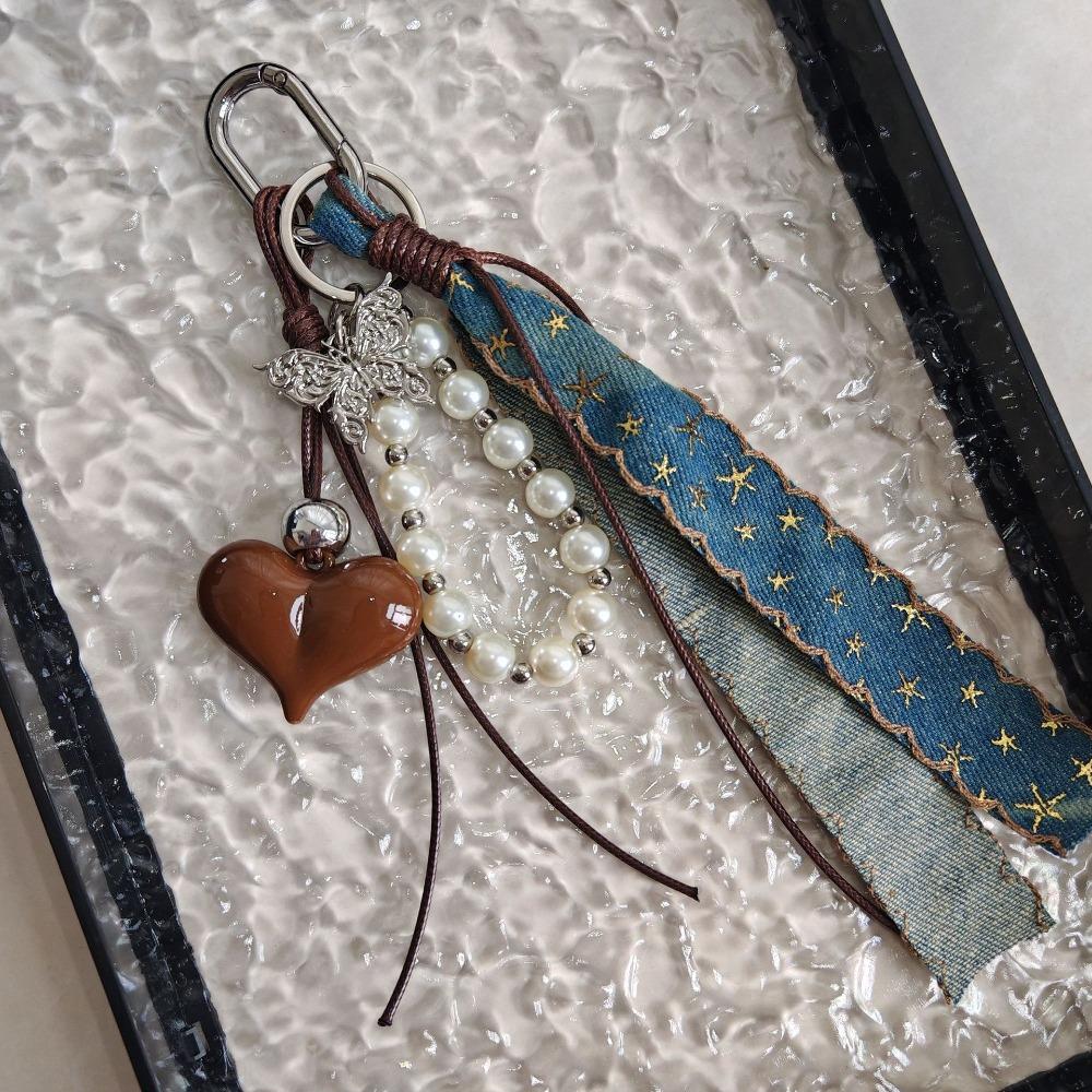 Cowboy Ribbon Bag Pendant Pearl Bag Charm New Love Heart Pendant Fashion Accessories