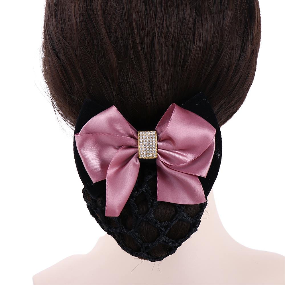 Zircon Nurse Big Bow Hotel Korean Bun Snood Women Spring Clips Ponytail Clip Hairgrips Cover Net