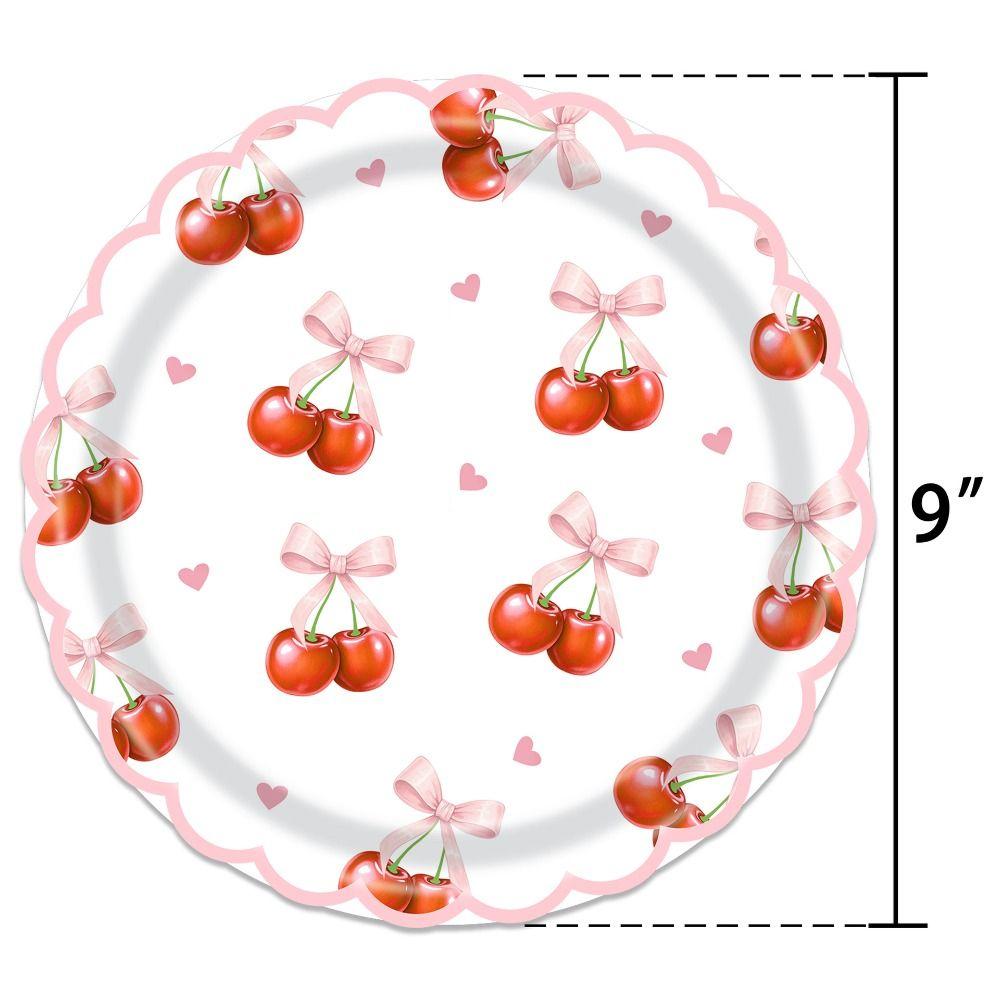 Cute Cherry Pattern Party Supplies Food Grade Napkin Tableware Set Scalloped Paper DIY Party Decoration Serves 20