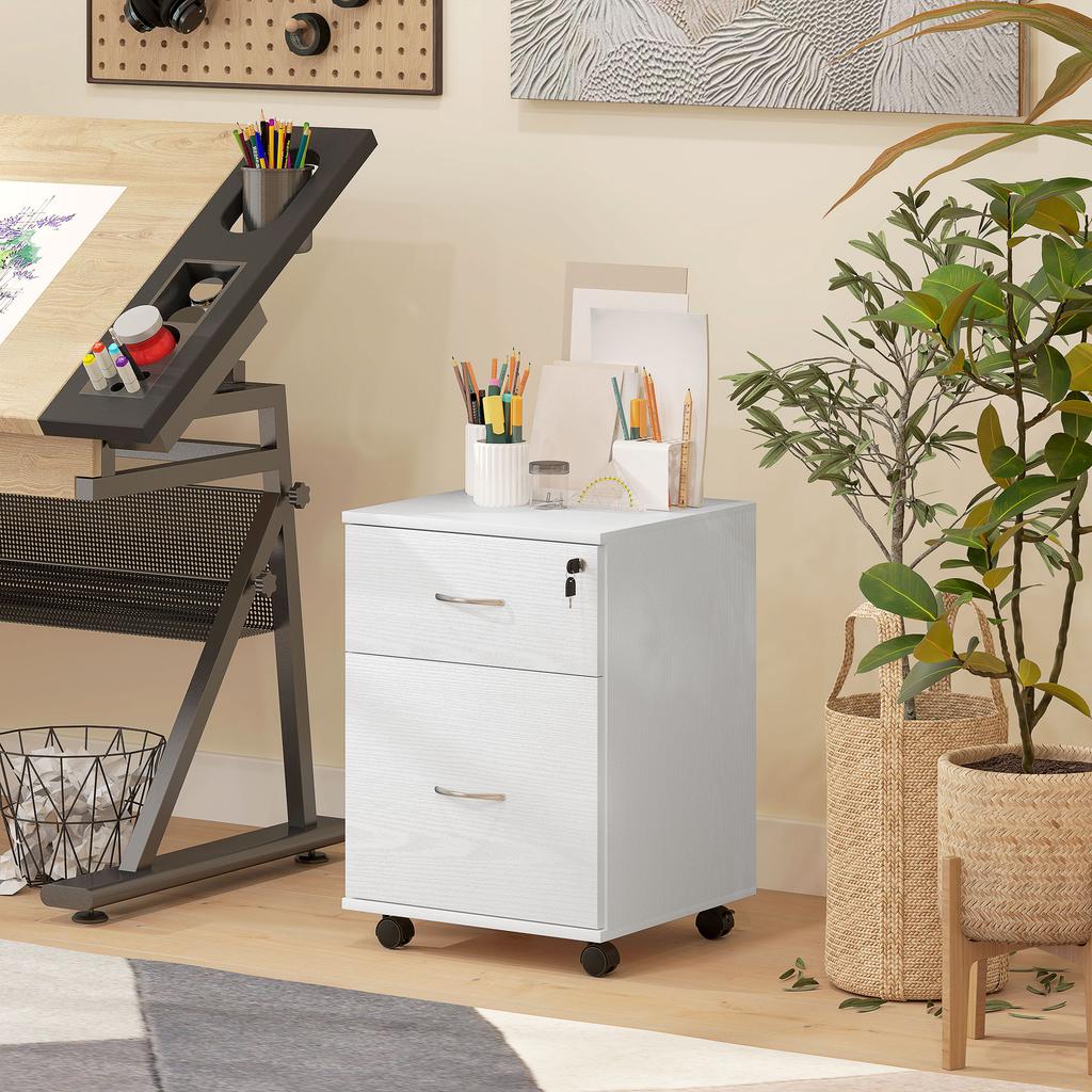 Two Drawer Lockable Filing Cabinet - White Wood Grain