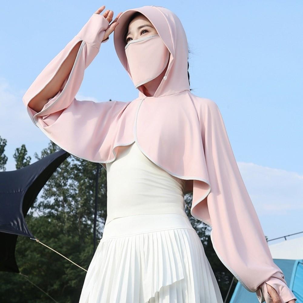Long Sleeve Facemask Hat Sunscreen Shawl Solid Color Sun Protection Clothing  Fishing