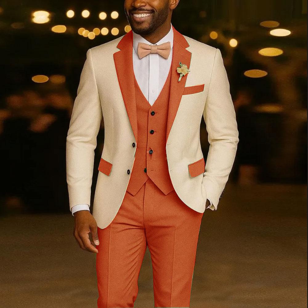 Ivory Men's Suit  3 Pieces Blazer  Vest Pants Wedding Tuxedos Formal Male Suit for Wedding Groomsmen Prom
