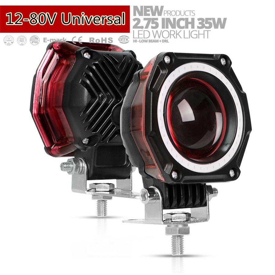 2X 2.75Inch 70W 5000LmLed Pods Work Light Lamp Spot Light With Angel Eye Offroad Suv Atv Jeep Motorcycle Drl High/Low Beam Flashing