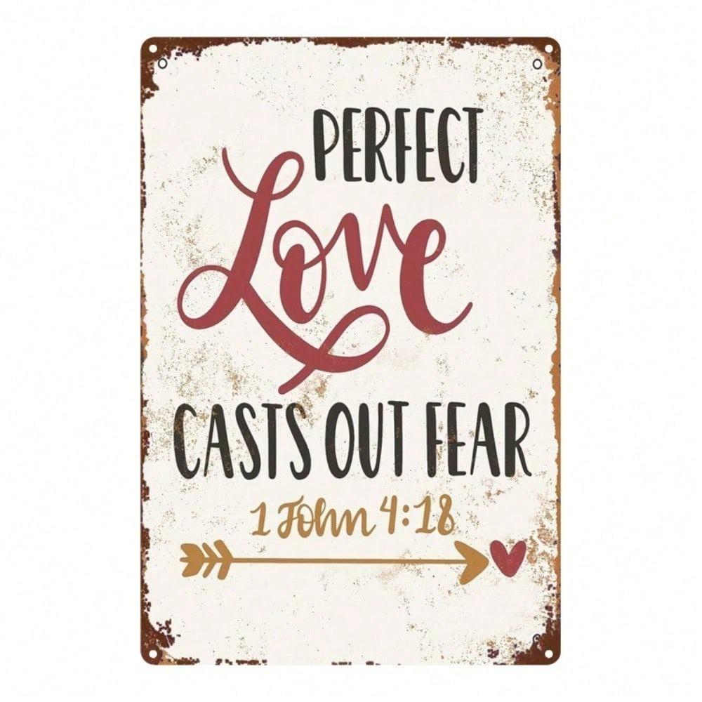 Planetjuice Jesus Metal Sign Christian Wall Decor Perfect Love Casts Out Fear Scripture Gift John 20X30CM
