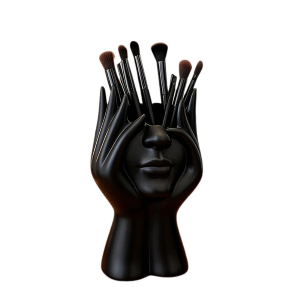 

Abstract Human Face Makeup Brush Holder Handmade Desktop Organizer Storage Holder Home Decoration чёрный
