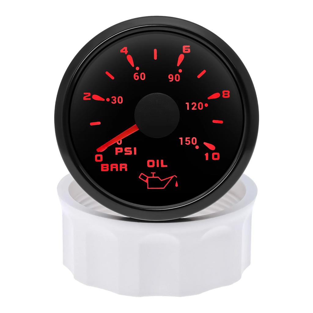 Digital Pointer Oil Pressure Gauge 7 Color Oil Pressure Meter Indicator with 0-10Bar Oil Pressure Sensor for Marine Yacht Boat