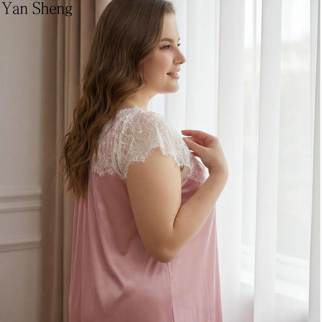 Short-Sleeved Nightgown Loose Casual Home Lace Plus Size Pajamas