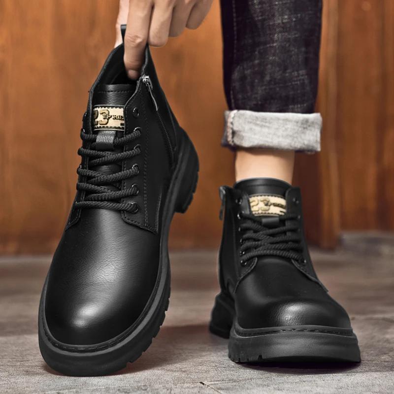 Fashion High Quality Men's Boots Warm Snow Shoes For Men Winter Ankle Boots Male Short Boot Outdoor Sneakers Handmade Motorcycle Boots