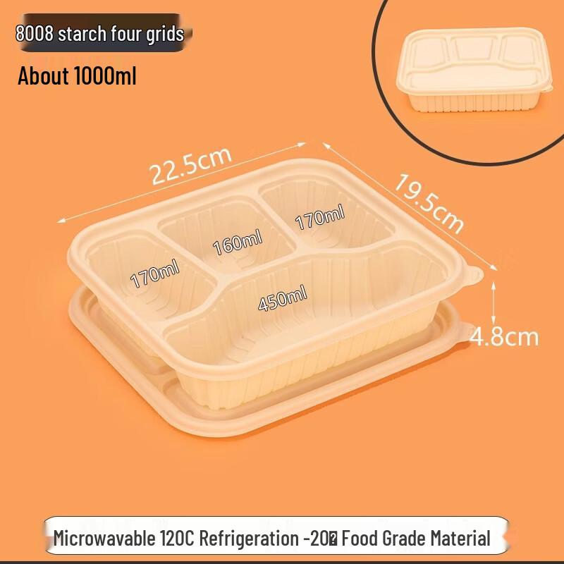 Handun 1000ml 4-Compartment Biodegradable Food Containers