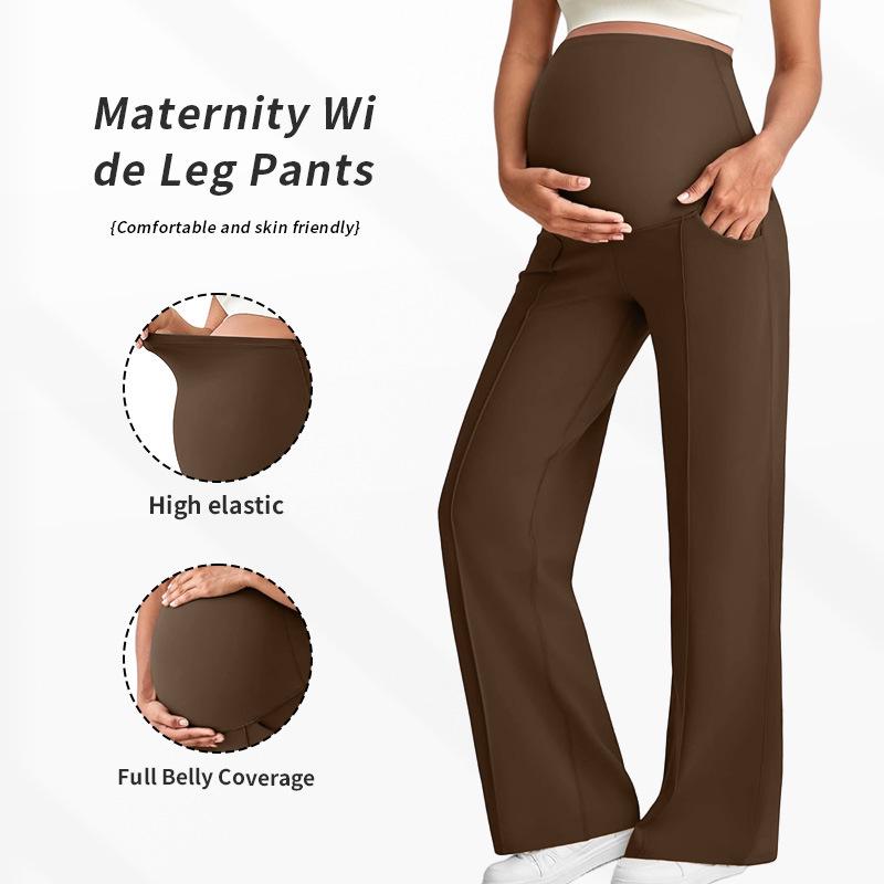 

European Maternity Pants: Long, Breathable, High Waist, Wide Leg, Belly Support, Non-Tightening; Ideal for Autumn & Winter. M-312g