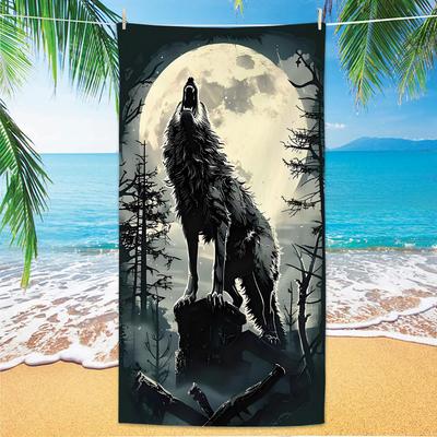 Black and White Wolf Beach Towel, Yin Yang Print Towel, for Art Lovers Summer Camping Yoga Use