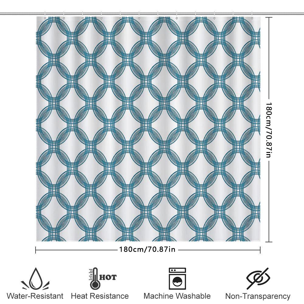 Teal Geometric Shower Curtain Modern Abstract Waterproof Bathroom Decor Set Vintage Style Washable Fabric Backdrop