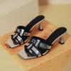 Temperament French Slippers Women's Sandals 2025 New Sandals Plaid Square Heel High Heels One-word