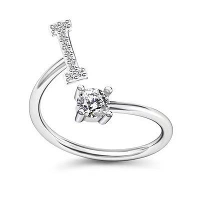 Zirkon Anfangsbuchstabe A-Z Buchstabenringe für Frauen Mädchen Verstellbarer offener Ring Name Alphabet Weiblich Hochzeit Modeschmuck Geschenk