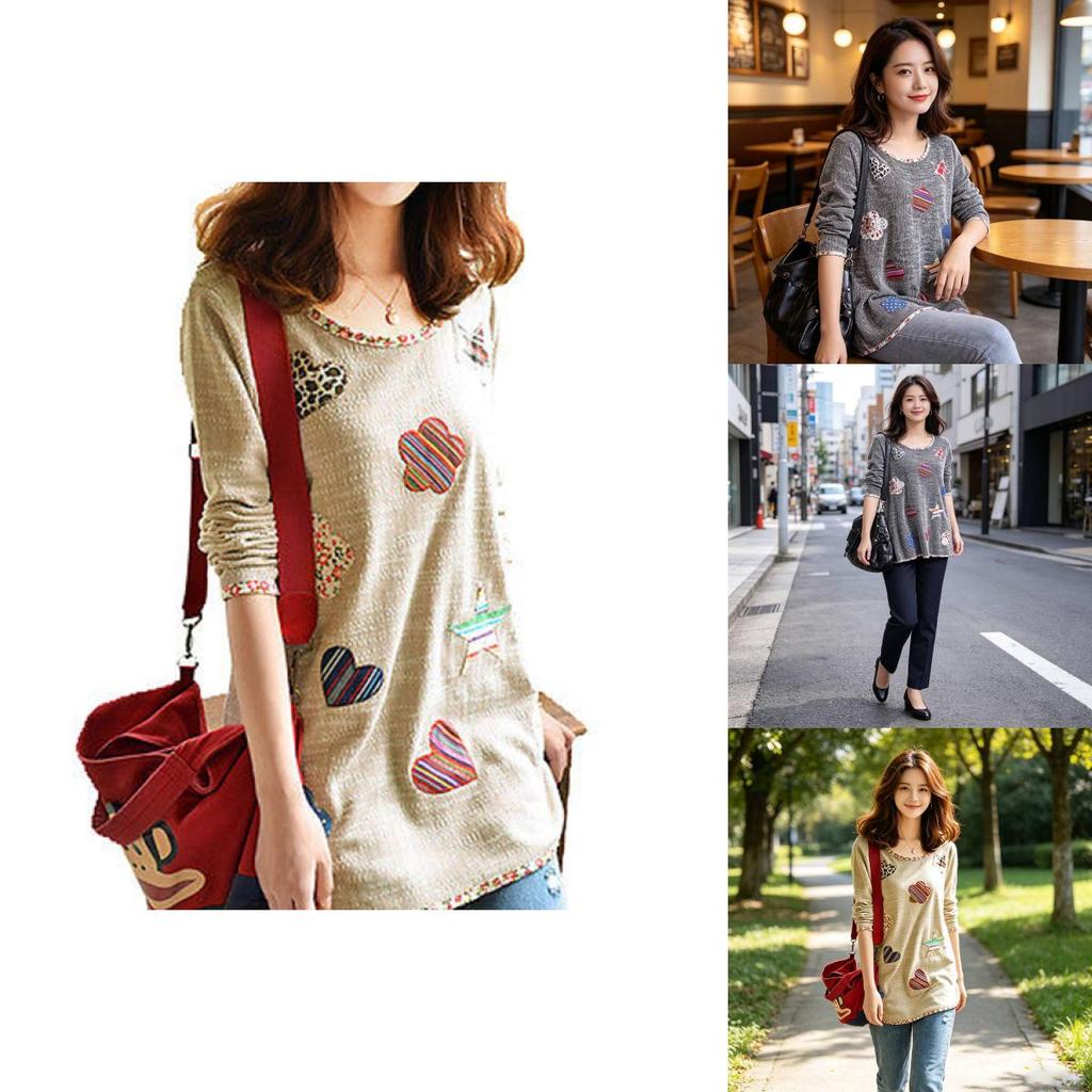 T-shirt da donna a maniche lunghe con scollo rotondo e fantasia floreale, abbigliamento casual per la primavera e l'autunno