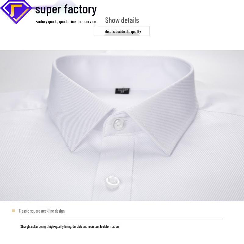 Men's White Long Sleeve Professional Business Shirt with Optional Short Sleeve and Tie
