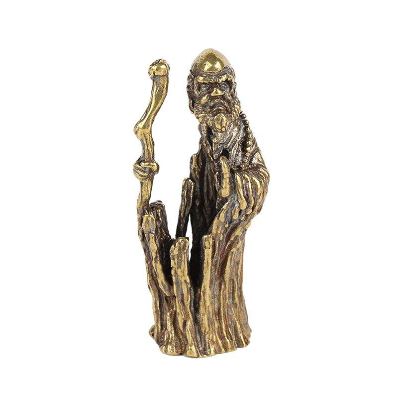 1PC Antique Bronze Dharma Ancestor Figures Small Copper Bodhidharma Buddha Miniatures Statue Living Room Desk Decorations