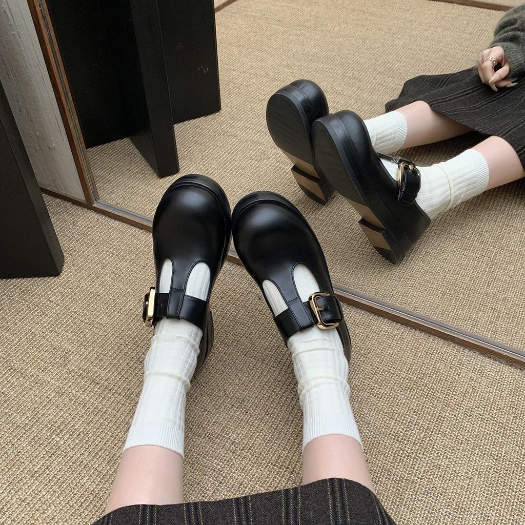 Cowhide version of grape mother same leather big head niche platform Mary Jane shoes women's retro versatile small leather shoes single shoes