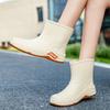 New medium tube rain shoes women's rubber shoes wear non-slip water boots flat bottom water shoes fleece short rain boots