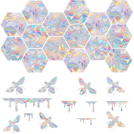 36PCS Circle Window Clings - Anti-Collision Window Decals To Save Birds from Window Collisions,Non Adhesive Prismatic Vinyl Window Clings, Rainbow