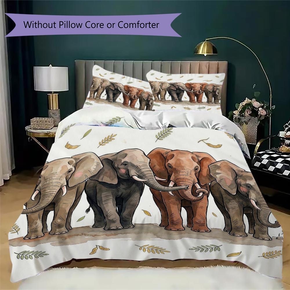 Warm Elephants Pattern Bedding Uilt Set Uilt Cover Pillowcase Home Decoration Birthday Gift (1 * Duvet Cover + 2 * Pillowcase Without Core)