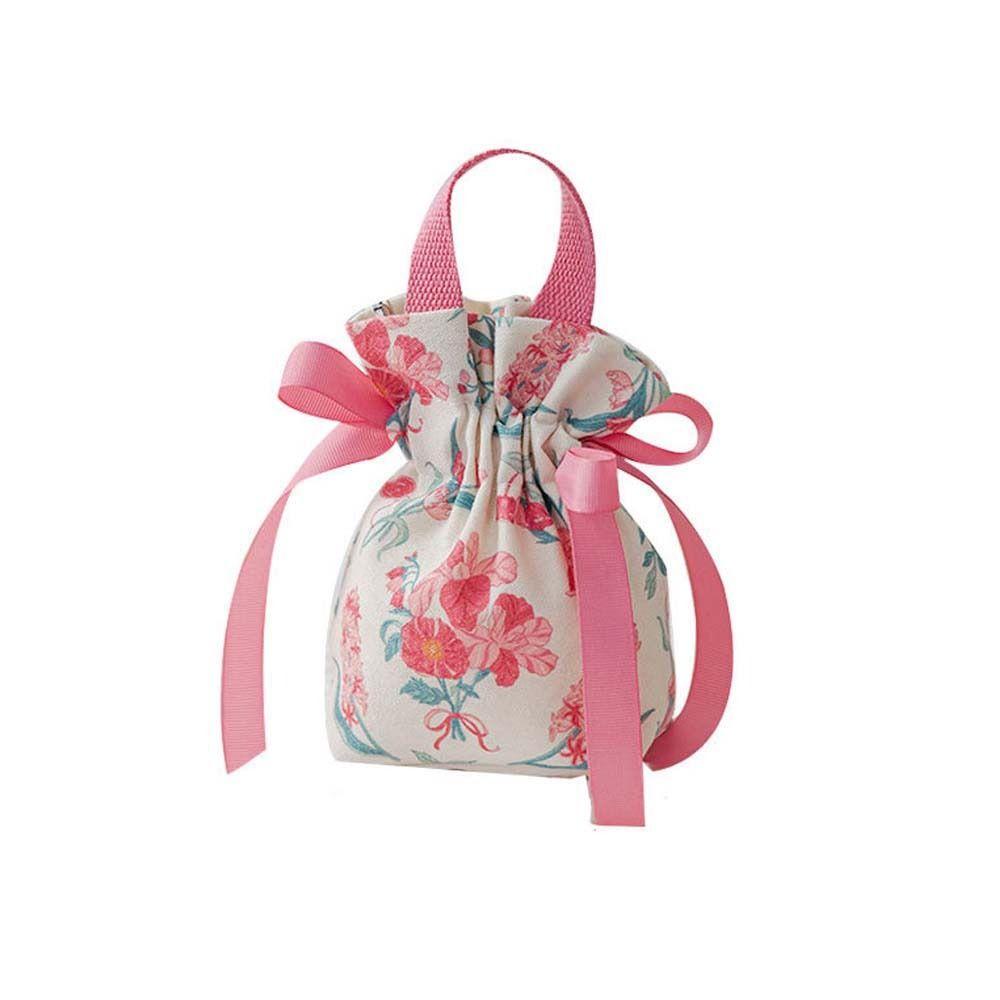 Floral Canvas Drawstring Bag Large Capacity Festive Sugar Bag Small Flower Wrist Bag  Female/Girls