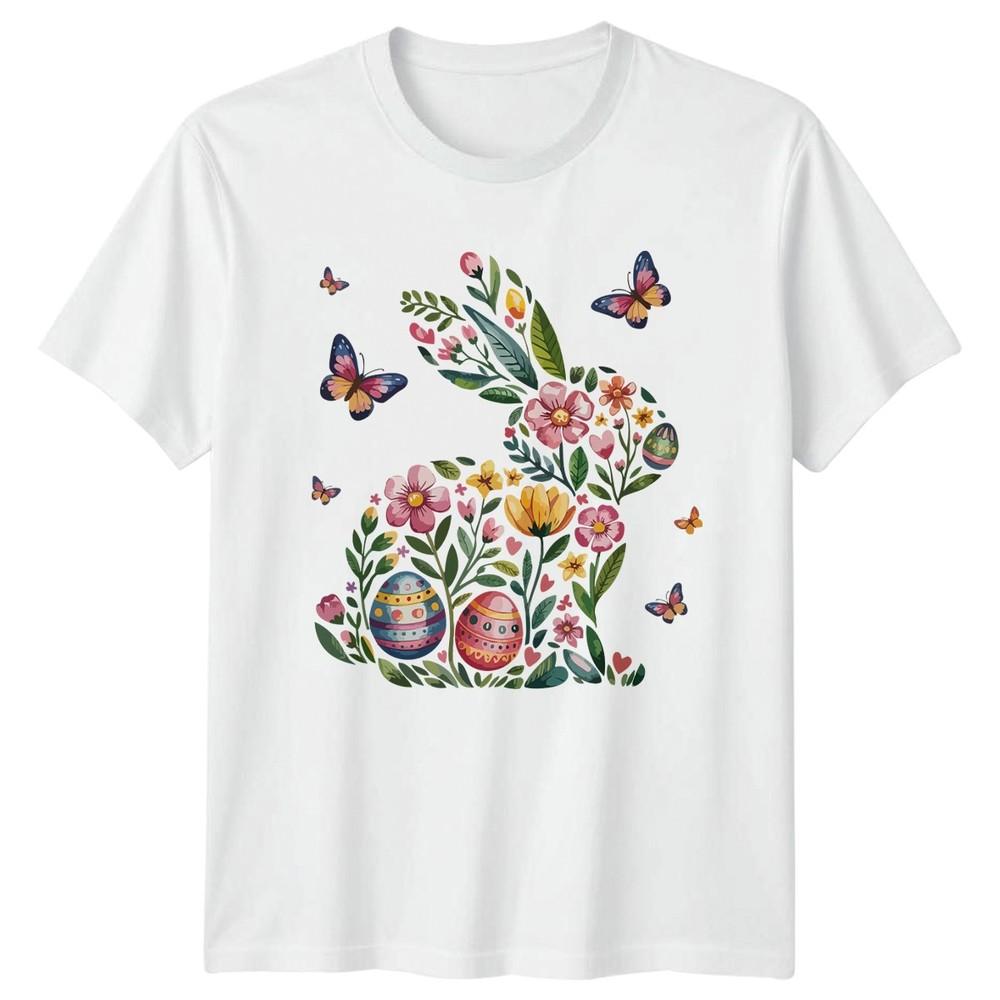 Watercolor Floral Easter Bunny Rabbit TShirt Spring Botanical Easter Holiday S