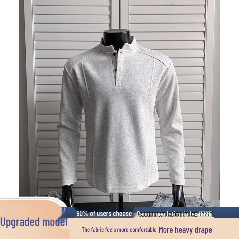 Men's Long Sleeve American Polo Henley Shirt - Spring/Autumn Trendy Cleanfit Base Layer Sweatshirt