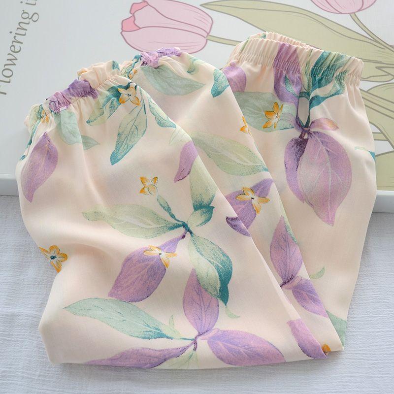 Sommer Mädchen Baumwolle und Seide Mückensichere Hose Dünn und Vielseitig Kinder Blumen Laternenhose Kunstbaumwolle Freizeithose