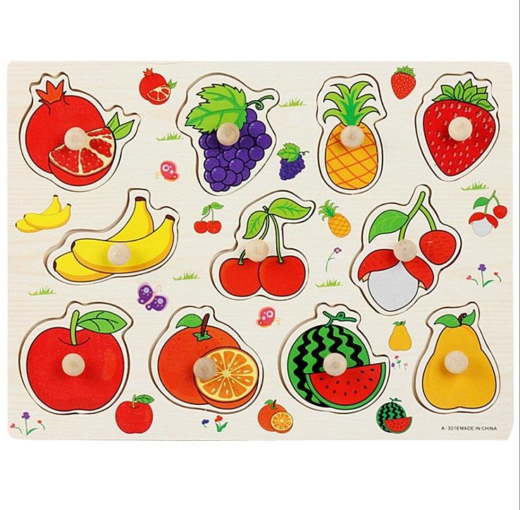 

30см Детские игрушки Монтессори Деревянный пазл Доска для захвата рукой Развивающие деревянные пазлы для детей Мультяшное животное Транспорт Подарок для ребенка