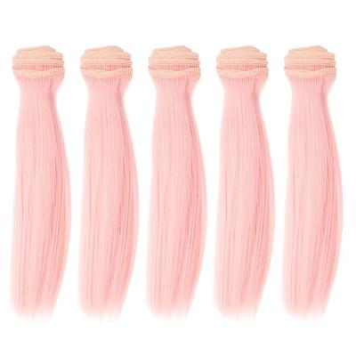 PATIKIL 15cm Puppenperücken-Set aus 5 Stück, Hitzebeständige Seiden-Glattperücke, Puppen-Haarstyling-Set, DIY Handgemachtes Zubehör, Rosa