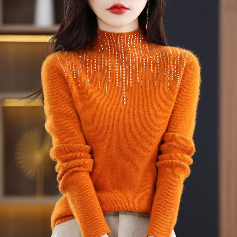 Women's Cashmere Sweater Qinghe Cashmere 30% Cashmere 70% Wool Women's Autumn and Winter Cashmere Pullover Soft and Warm