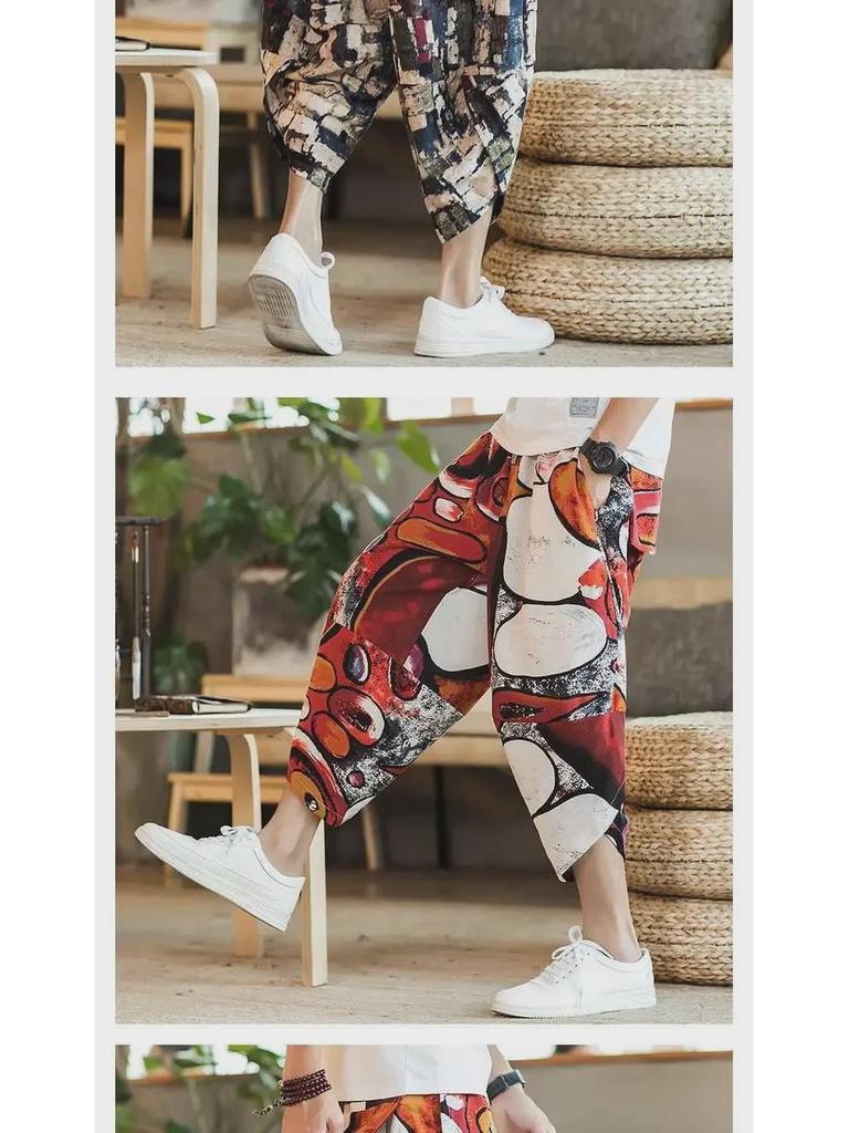 Herren Chinesischer Stil Locker Leinen Strandshorts - Trendiges 7/8 Laternen-Design