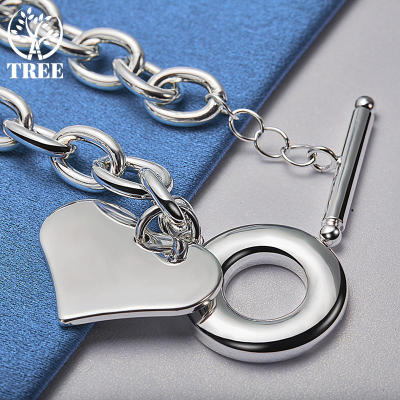 925 Sterling Silver Love Heart Pendant Bracelet Jewelry