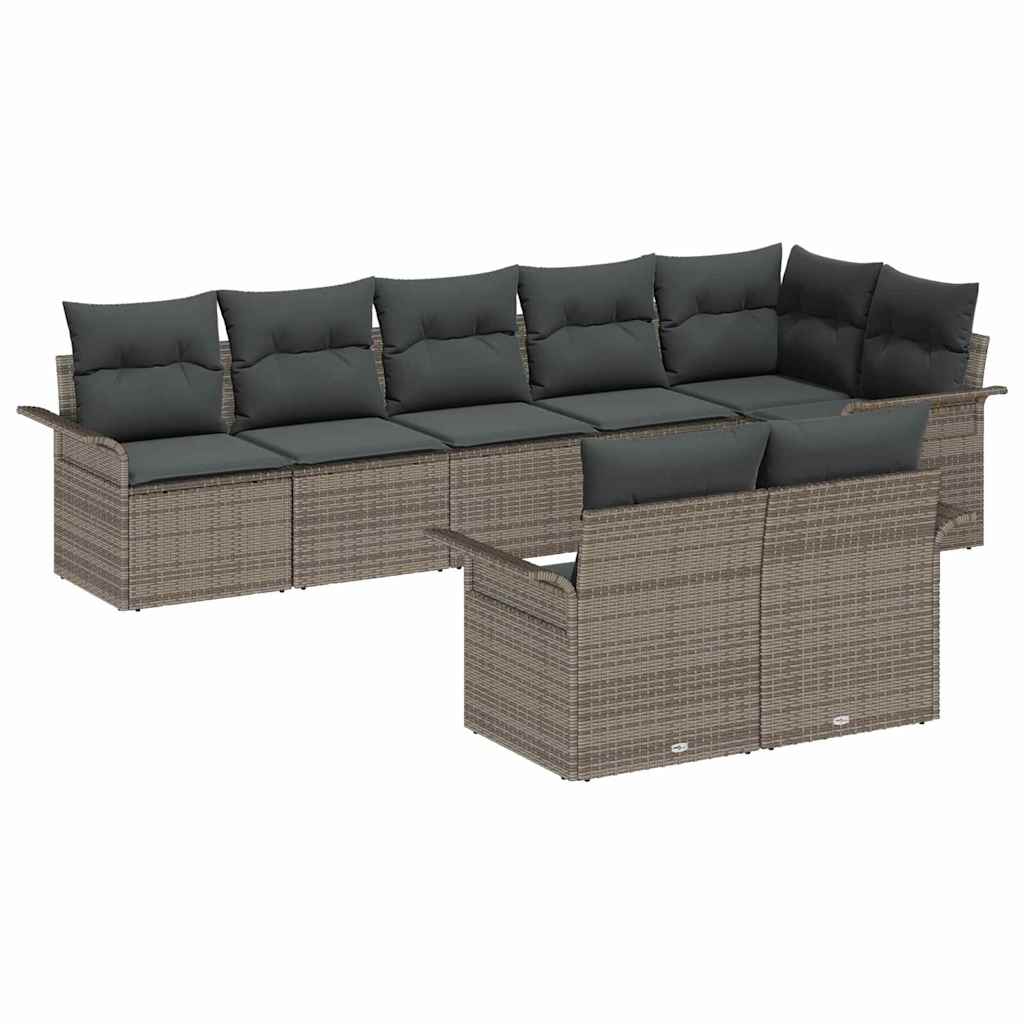 8 Piece Grey Garden Sofa Set with Cushions