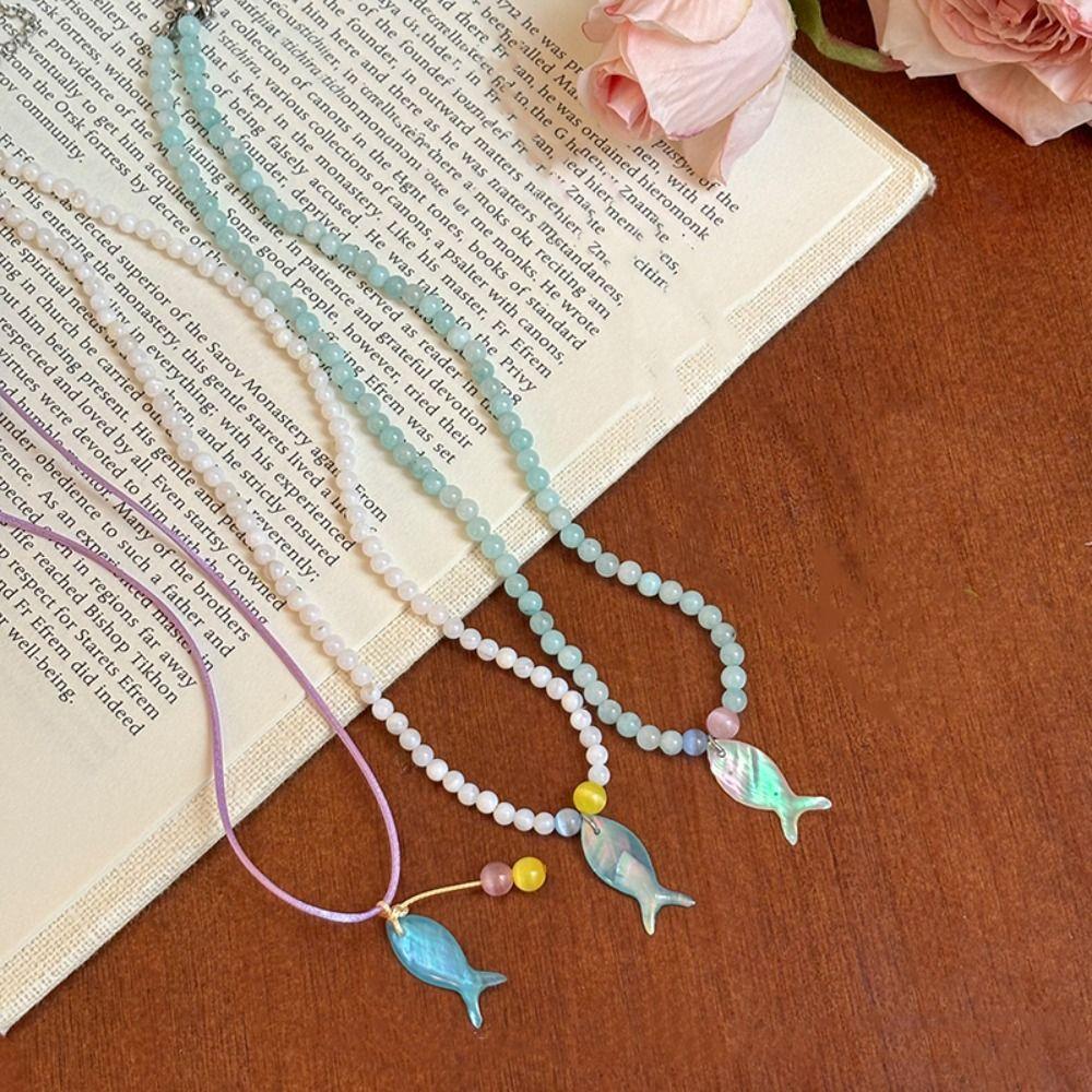 Sweet Mini Fish Necklace Bohemia Ocean Style Beach Choker Trendy Beads Pendant Necklace  Sea